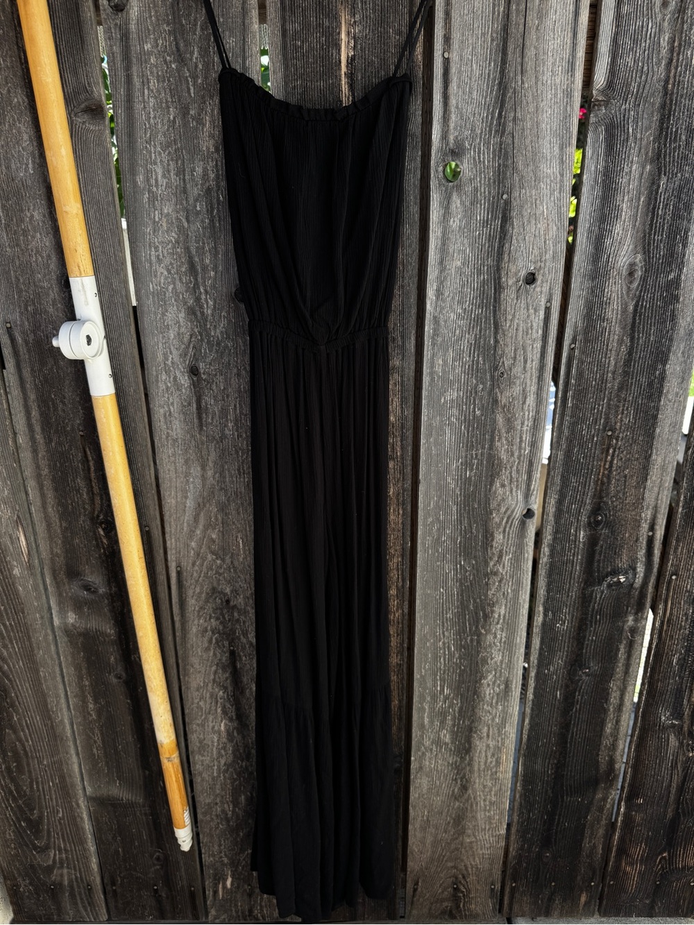Black Spaghetti-Strap Jumpsuit with Elastic Waist Wide Leg